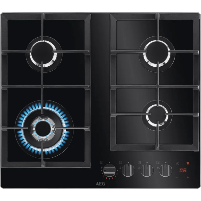 AEG HKB64450NB 60cm Gas Hob Black Glass - Araco Interiors