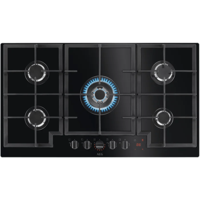 AEG HKB95450NB 90cm Gas Hob Black Glass - Araco Interiors