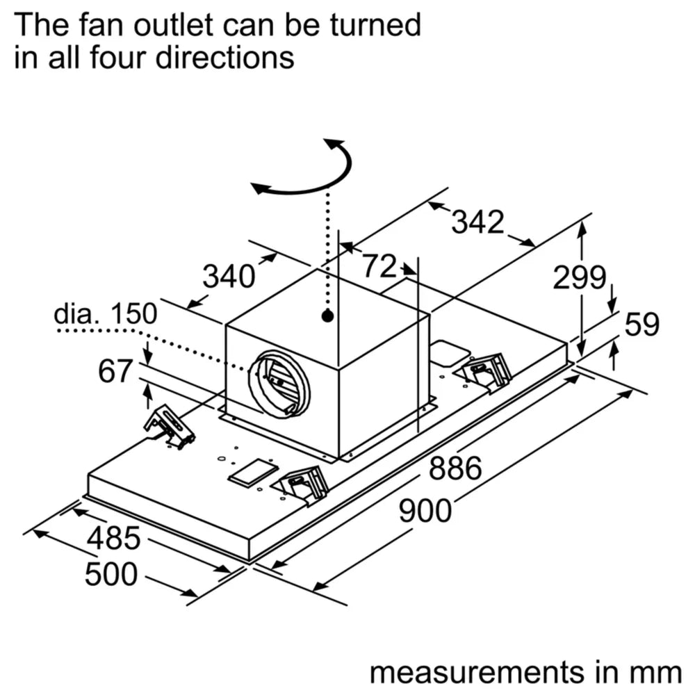Bosch DRC97AQ50B Series 6 90cm Ceiling Hood Brushed steel - Araco Interiors