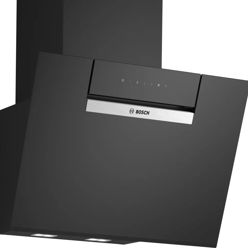 Bosch DWK67FN60B Series 4 60cm Angled Glass Hood Black glass - Araco Interiors