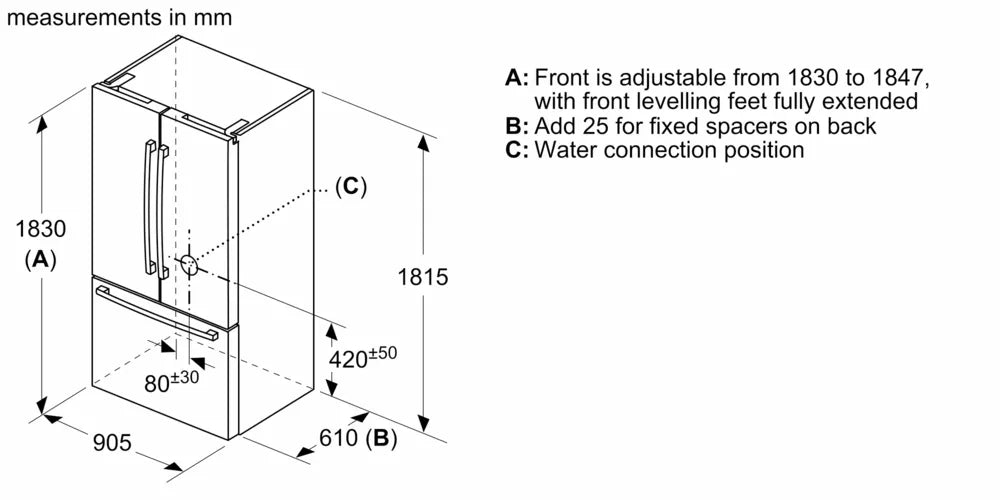 Bosch KFF96PIEP Series 8 183x91cm American Fridge Freezer Stainless Steel - Araco Interiors