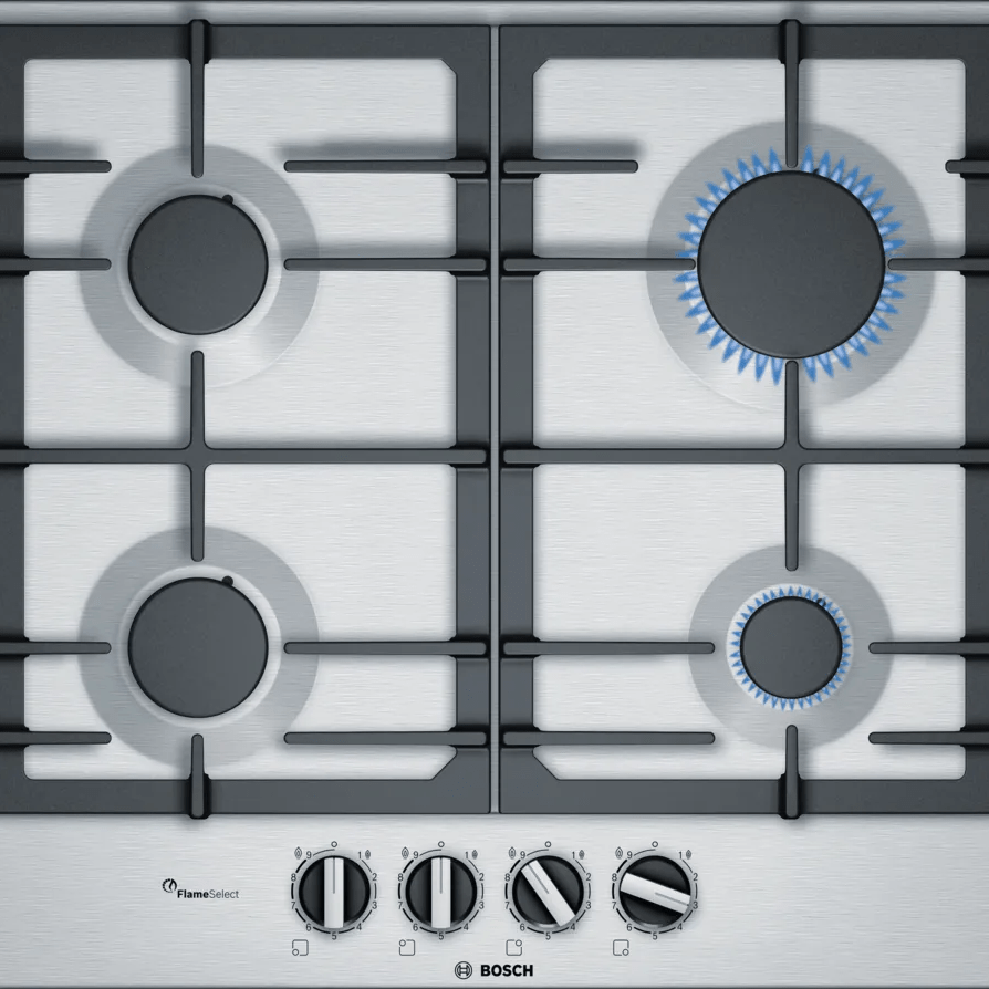 Bosch PCP6A5B90 Series 6 60cm Gas Hob Brushed steel - Araco Interiors