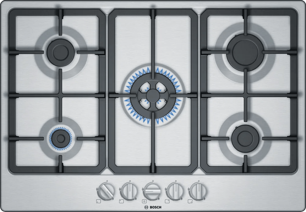 Bosch PGQ7B5B90 Series 4 75cm Gas Hob Brushed steel - Araco Interiors