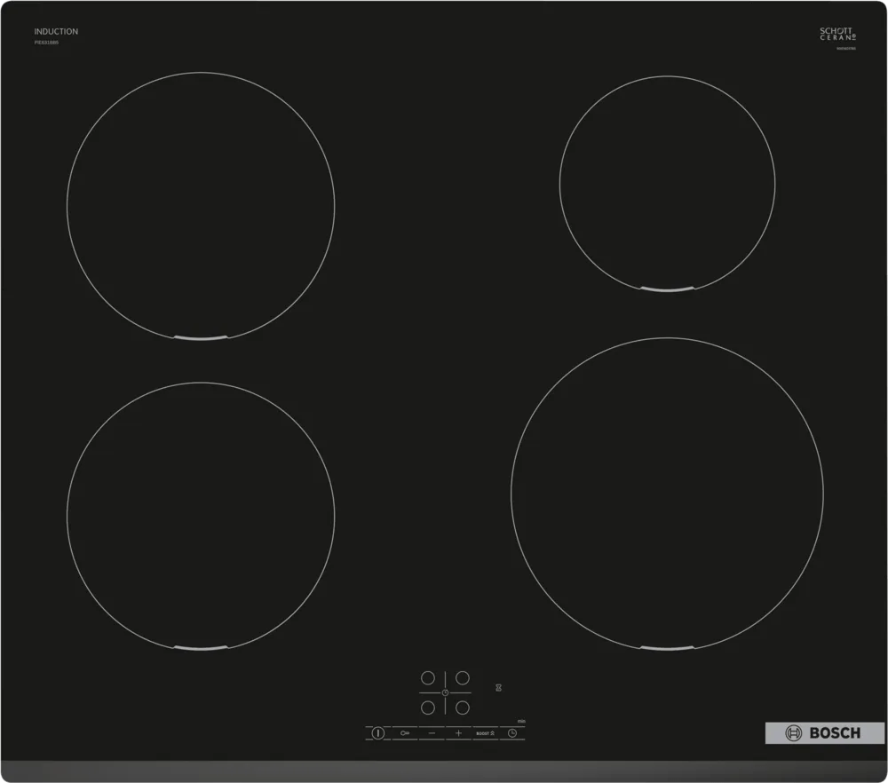 Bosch PIE631BB5E Series 4 60cm Induction Hob Black glass - Araco Interiors
