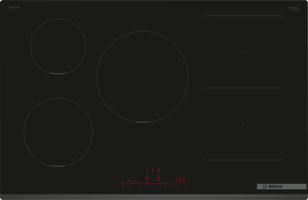 Bosch PVW831HB1E Series 6 80cm Induction Hob Black glass - Araco Interiors
