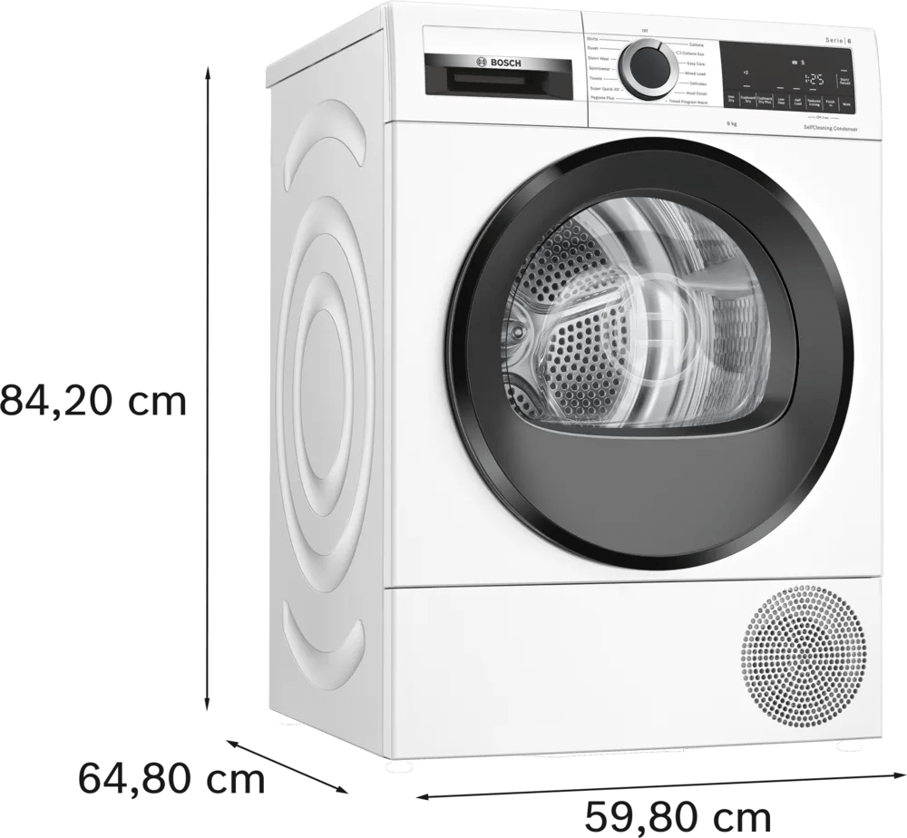 Bosch WQG24509GB Series 6 Heat Pump 9kg Freestanding Tumble Dryer White - Araco Interiors