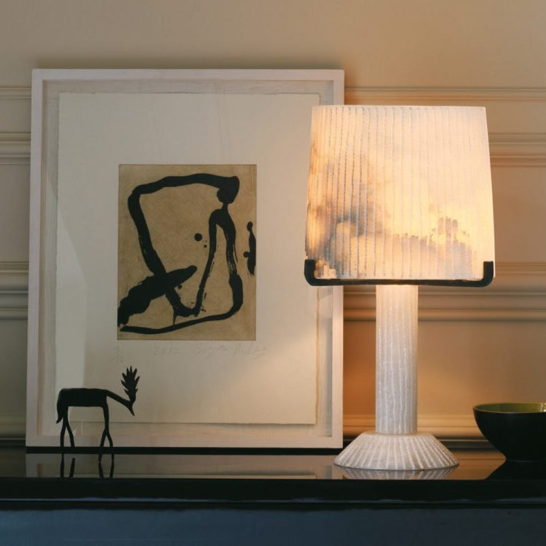 CTO Lighting Acropolis Table Lamp honed alabaster and black steel - Araco Interiors
