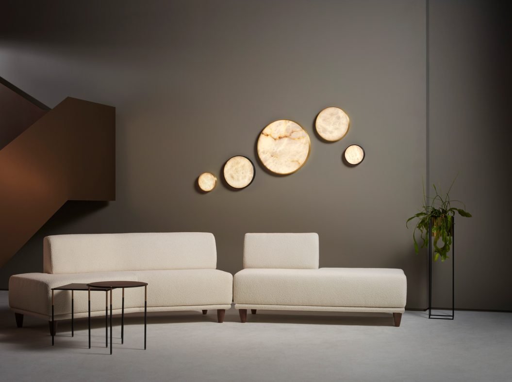 CTO Lighting Anvers Flush - Large - DALI - A Wall Light antique bronze with honed alabaster - Araco Interiors