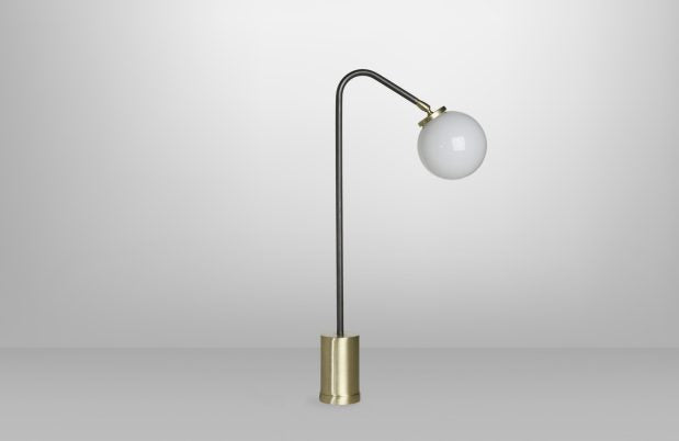 CTO Lighting Array Single Table Lamp bronze with satin brass details and shiny opal glass - 5 amp plug - Araco Interiors