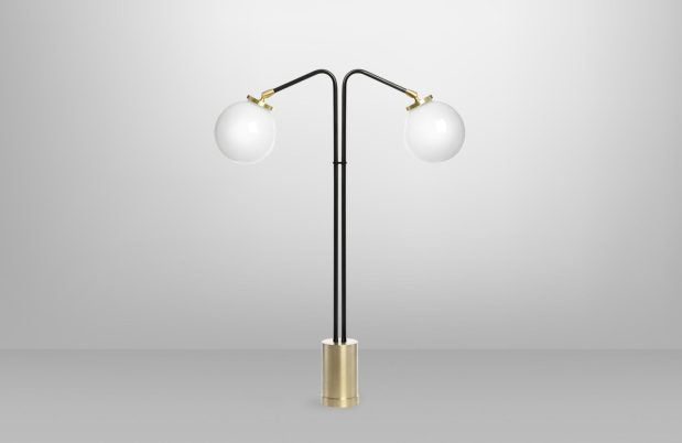 CTO Lighting Array Twin Table Lamp bronze with satin brass details and shiny opal glass - UK plug - Araco Interiors