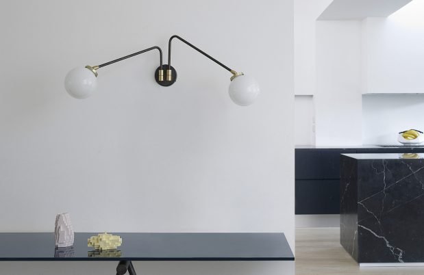 CTO Lighting Array Wall Twin - DALI - A Wall Light bronze with satin brass details and shiny opal glass - Araco Interiors