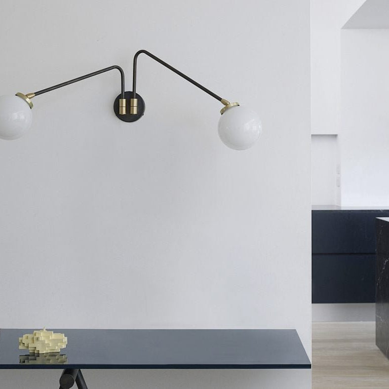 CTO Lighting Array Wall Twin Wall Light bronze with bronze details and shiny opal glass - Araco Interiors