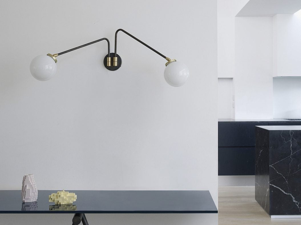 CTO Lighting Array Wall Twin Wall Light bronze with bronze details and shiny opal glass - Araco Interiors