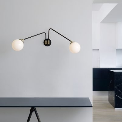 CTO Lighting Array Wall Twin Wall Light bronze with satin brass details and shiny opal glass - Araco Interiors