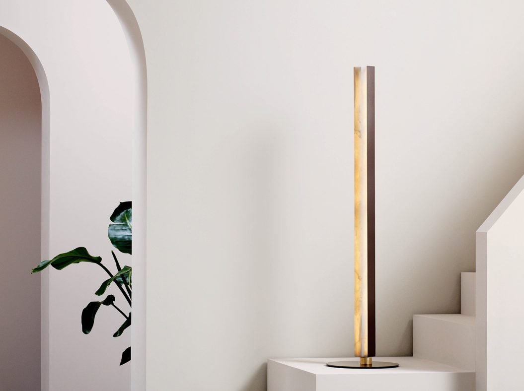 CTO Lighting Artes 1200 Floor Lamp antique bronze with antique bronze details and honed alabaster - 5 amp plug - Araco Interiors