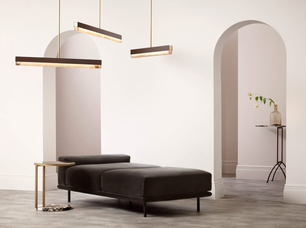 CTO Lighting Artes 1200 Pendant Light satin brass with satin brass details and honed alabaster - Araco Interiors