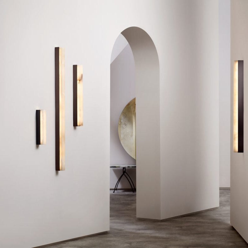 CTO Lighting Artes 1200 Wall Light antique bronze with antique bronze details and honed alabaster - Araco Interiors