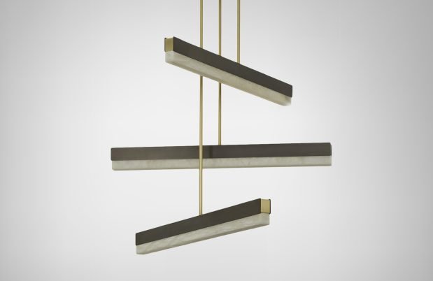 CTO Lighting Artes Collective 900 Pendant Light bronze with satin brass details and honed alabaster - Araco Interiors