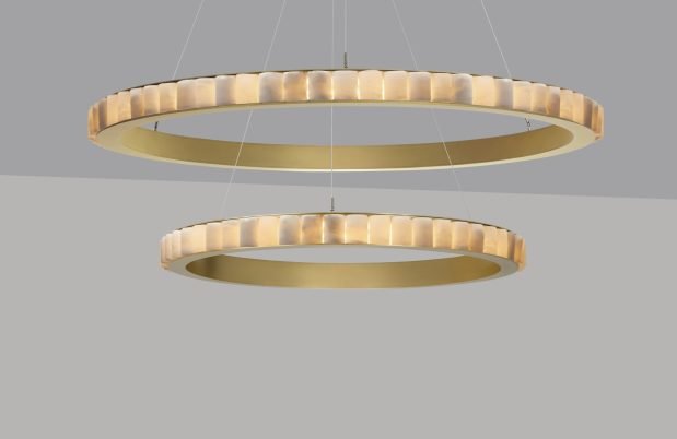 CTO Lighting Avalon Halo X - Large - Ceiling Mounting Plate Chandelier satin brass with honed alabaster - Araco Interiors