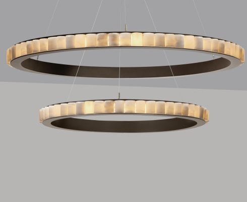 CTO Lighting Avalon Halo X - Large - Ceiling Mounting Plate - DALI - A Chandelier bronze with honed alabaster - Araco Interiors
