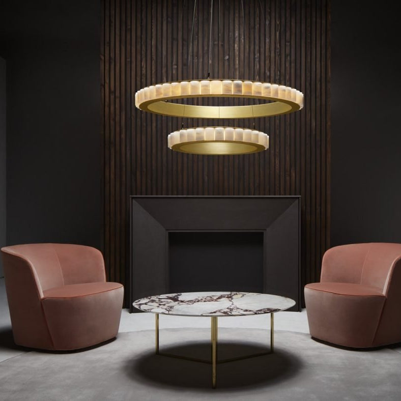 CTO Lighting Avalon Halo X - Large - Ceiling Rose Chandelier bronze finish with honed alabaster - Araco Interiors