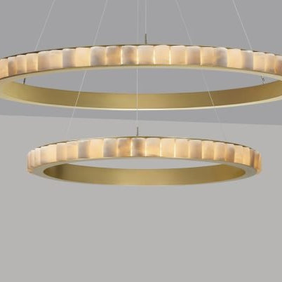 CTO Lighting Avalon Halo X - Large - Ceiling Rose Chandelier satin brass with honed alabaster - Araco Interiors