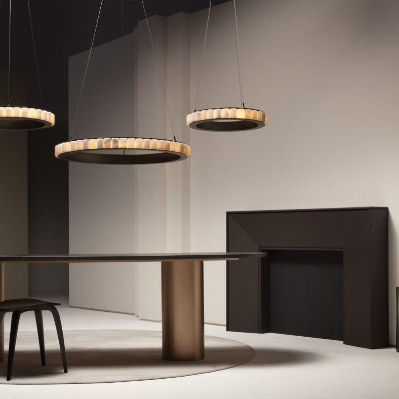 CTO Lighting Avalon Large - Ceiling Mounting Plate Chandelier bronze finish with honed alabaster - Araco Interiors