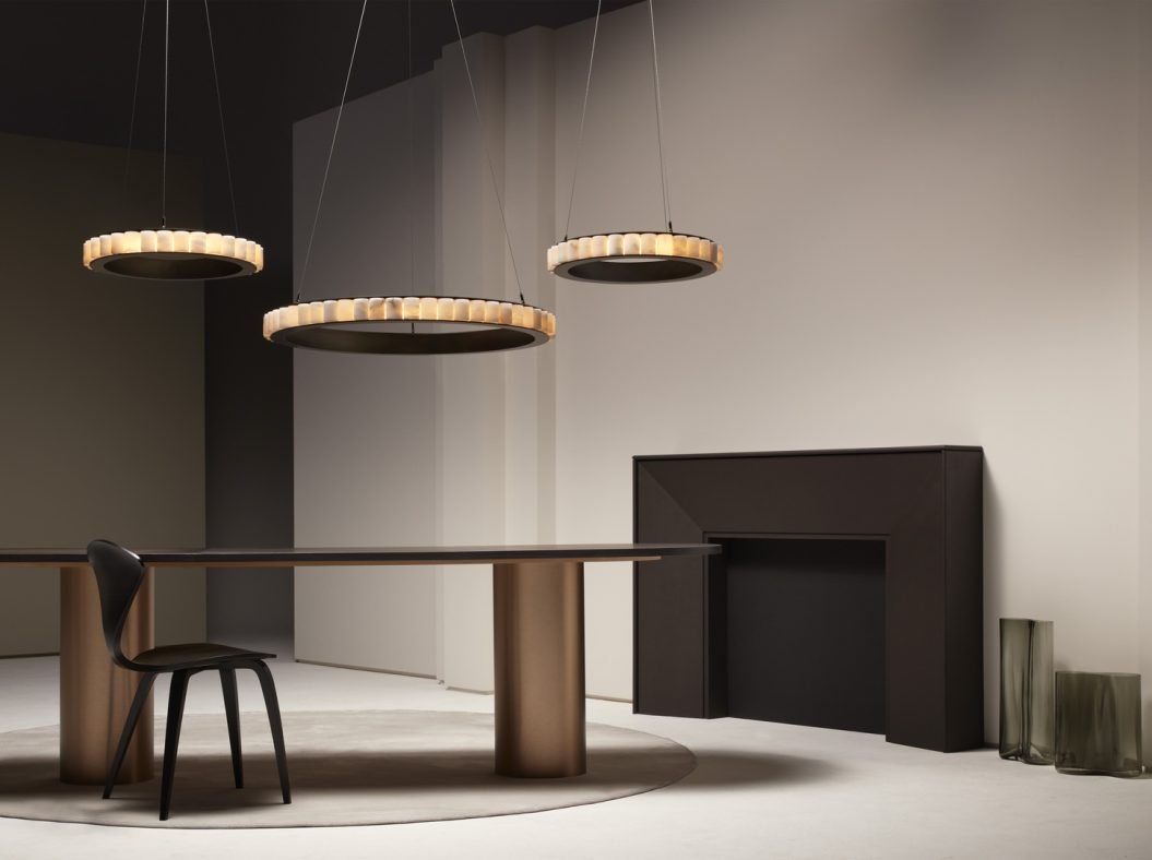 CTO Lighting Avalon Large - Ceiling Mounting Plate Chandelier bronze finish with honed alabaster - Araco Interiors