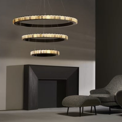 CTO Lighting Avalon Triple - Ceiling Mounting Plate - DALI - A Chandelier bronze with honed alabaster - Araco Interiors