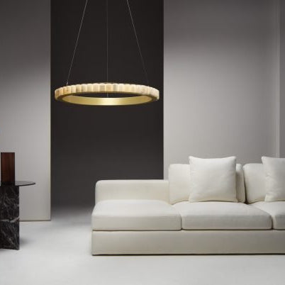 CTO Lighting Avalon X - Large - Ceiling Rose Chandelier satin brass with honed alabaster - Araco Interiors