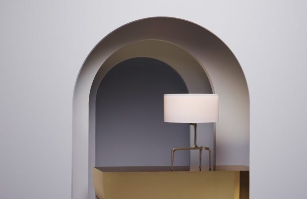 CTO Lighting Braque Table Lamp antique bronze base with dove grey shade UK plug - Araco Interiors