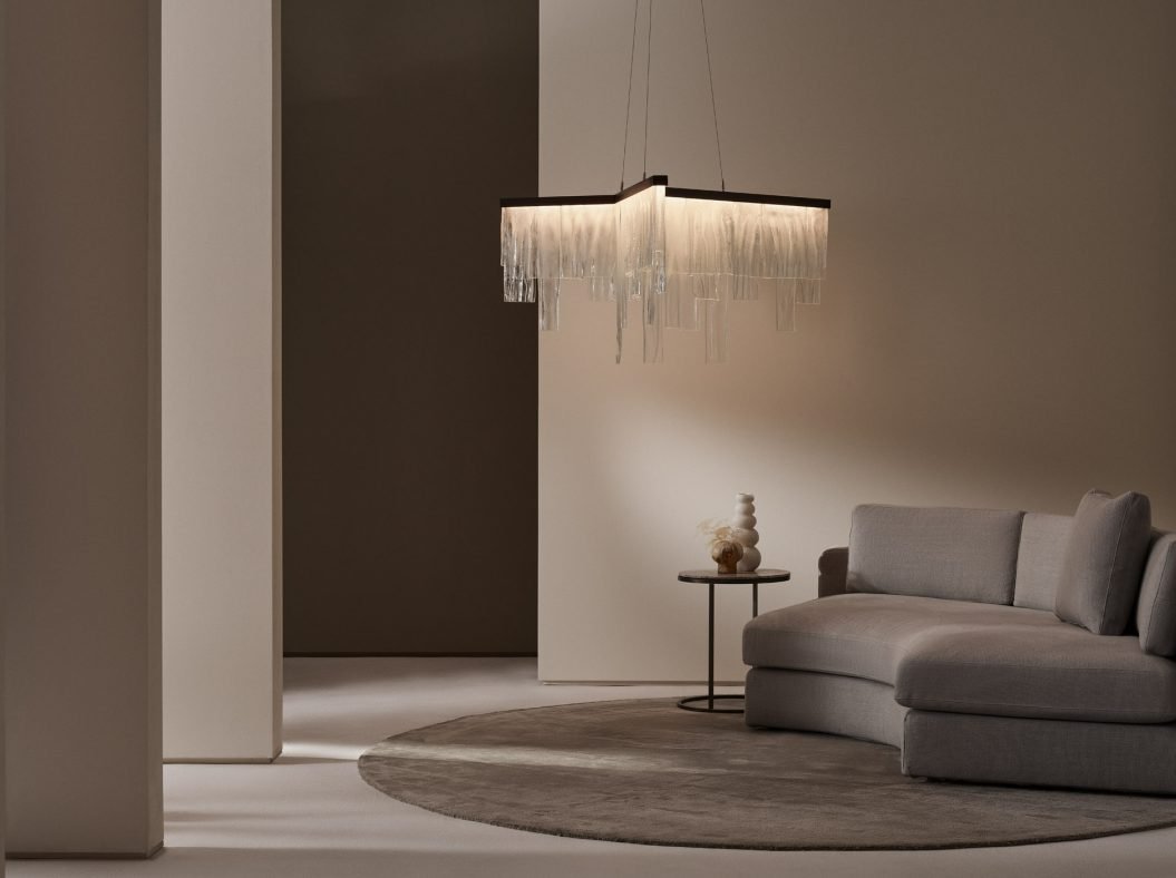 CTO Lighting Cascata - Ceiling Mounting Plate Chandelier antique bronze with wavy kiln glass - Araco Interiors