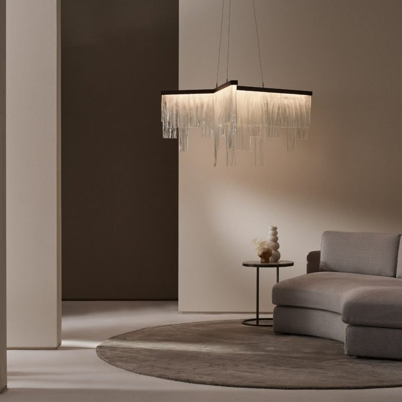 CTO Lighting Cascata - Ceiling Rose Chandelier antique bronze with wavy kiln glass - Araco Interiors