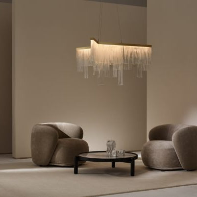 CTO Lighting Cascata - Ceiling Rose Chandelier satin brass with wavy kiln glass - Araco Interiors