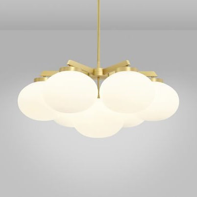 CTO Lighting Cloudesley Medium Chandelier satin brass with matt opal glass - Araco Interiors