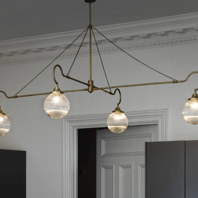 CTO Lighting Floren 4 Arm Pendant Light antique brass and ribbed glass - Araco Interiors