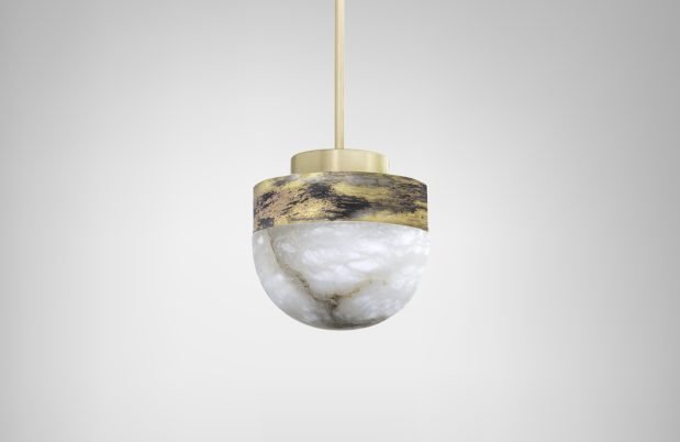 CTO Lighting Lucid 200 - DALI - A Pendant Light silvered oxidised brass with honed alabaster Supplied with 1000mm drop rod ( - Araco Interiors