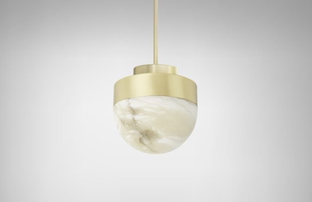CTO Lighting Lucid 200 Pendant Light satin brass with honed alabaster - Araco Interiors