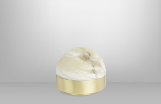 CTO Lighting Lucid 200 Table Lamp satin brass with honed alabaster UK plug - Araco Interiors