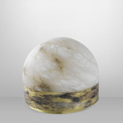 CTO Lighting Lucid 300 Table Lamp silvered oxidised brass with honed alabaster UK plug - Araco Interiors