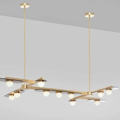 CTO Lighting Modulo - Grid 11 Chandelier satin brass with smoked kiln glass and matt opal glass - Araco Interiors
