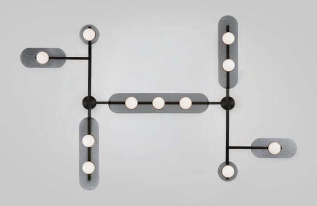 CTO Lighting Modulo - Grid 11 - DALI - A Chandelier antique bronze with smoked kiln glass and matt glass - Araco Interiors