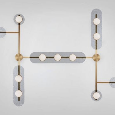 CTO Lighting Modulo - Grid 11 - DALI - A Chandelier satin brass with smoked kiln glass and matt glass - Araco Interiors