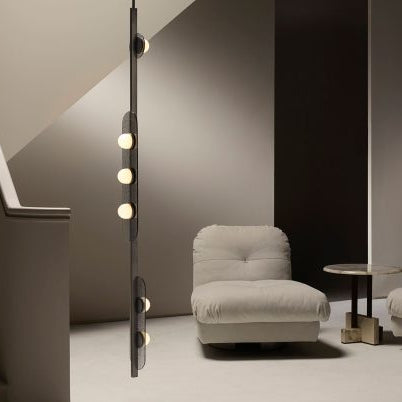 CTO Lighting Modulo - Vertical - DALI - B Chandelier antique bronze with smoked kiln glass and matt glass - Araco Interiors