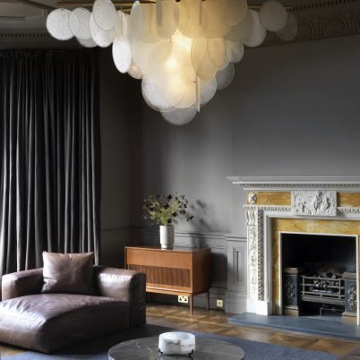 CTO Lighting Nimbus - Large - DALI - A Chandelier satin brass with fritted glass - Araco Interiors