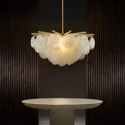 CTO Lighting Nimbus - Round - Medium - DALI - A Chandelier satin brass with fritted glass - Araco Interiors