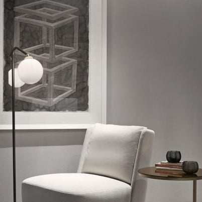 CTO Lighting Oscar Floor Lamp bronze stem with satin brass base and shiny opal glass - UK plug - Araco Interiors