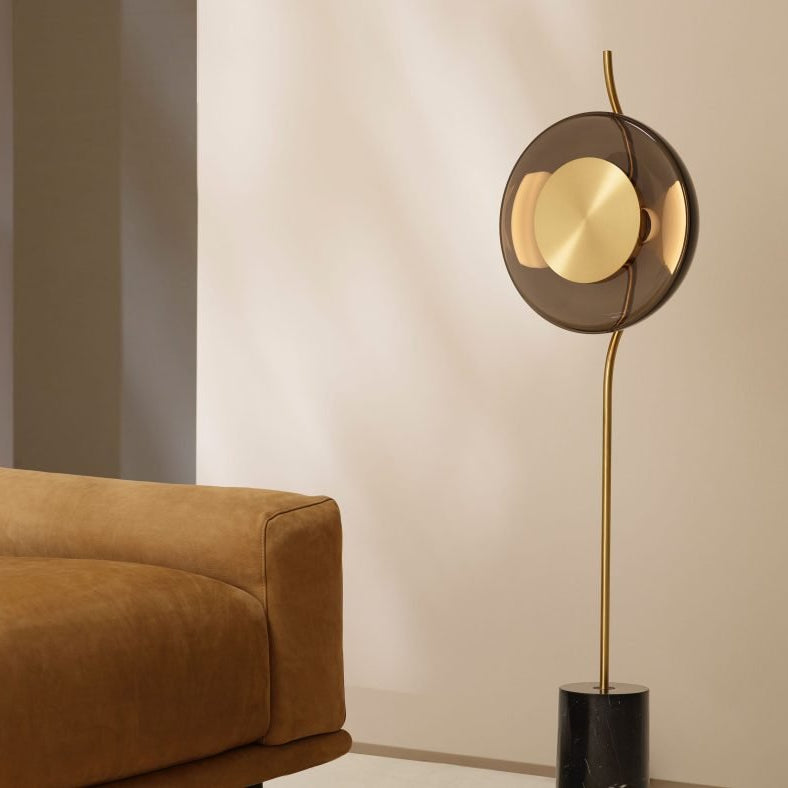 CTO Lighting Pendulum Floor Lamp bronze with smoked glass and nero marquina marble - Araco Interiors