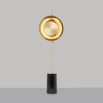 CTO Lighting Pendulum Floor Lamp satin brass with smoked glass and nero marquina marble - Araco Interiors