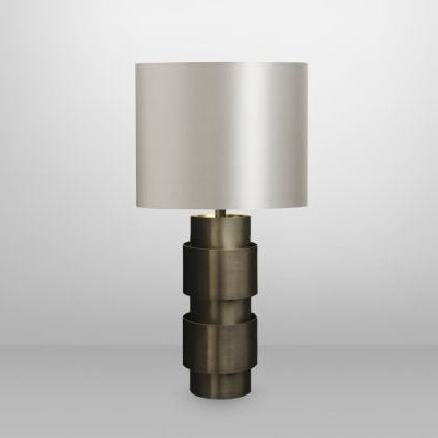 CTO Lighting Ring Table Lamp bronze with satin brass details and dove grey silk shade - Araco Interiors